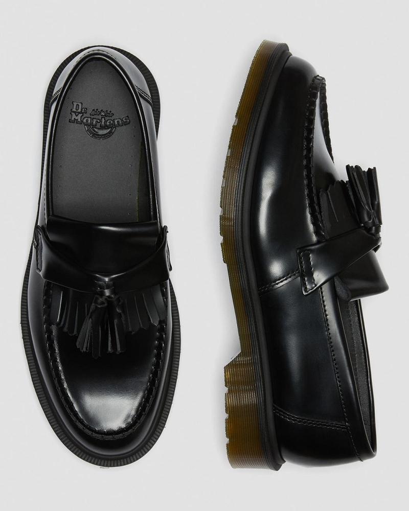 Black Men's Dr Martens Adrian Smooth Leather Tassle Loafers Oxfords Shoes | CA 615CTV